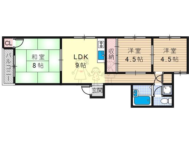 ライフ遠里小野マンション(3LDK/3階)の間取り写真