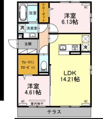 クリスタA(2LDK/1階)の間取り写真