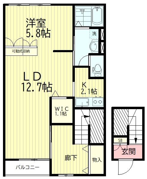 マグノリア山王壱番館(1LDK/2階)の間取り写真