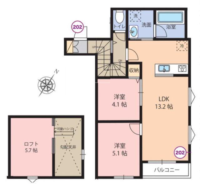 リベルテ中町(2SLDK/2階)の間取り写真