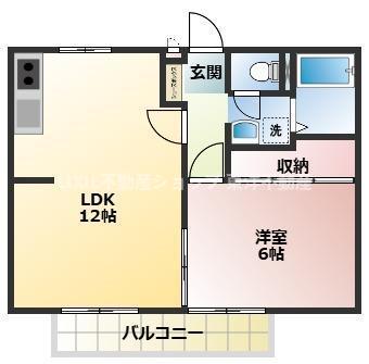 リバーサイド西城(1LDK/1階)の間取り写真