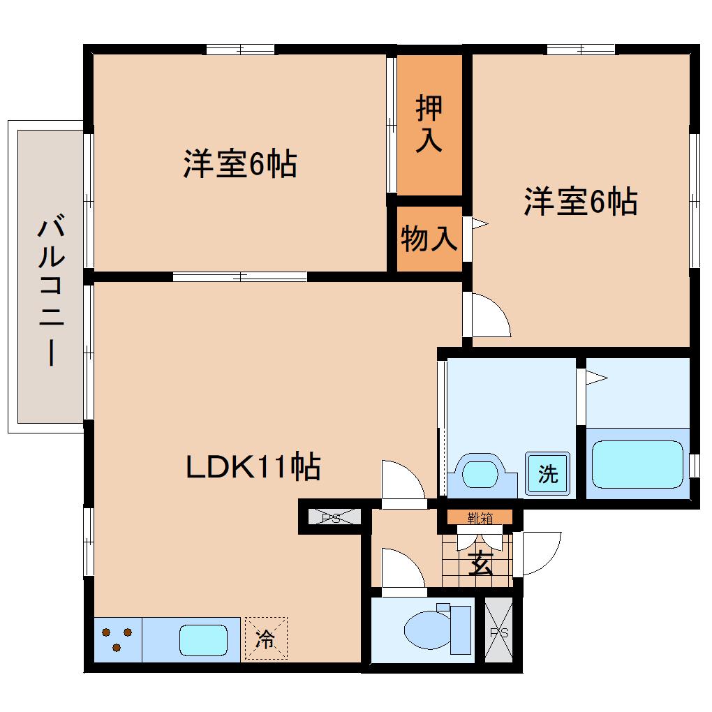 ファラオ弐番館(2LDK/2階)の間取り写真