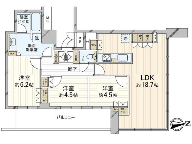 ジオタワー南堀江(3LDK/15階)の間取り写真