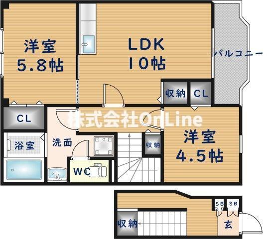 ピースフルコート(2LDK/2階)の間取り写真