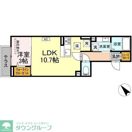 D PAINA 千年新町(1LDK/1階)の間取り写真