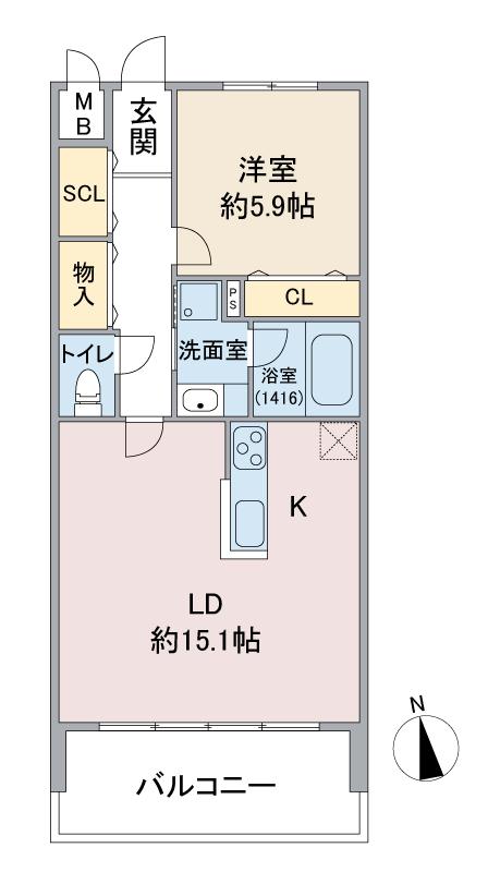 らとぅーる代官町ウエスト(1LDK/8階)の間取り写真