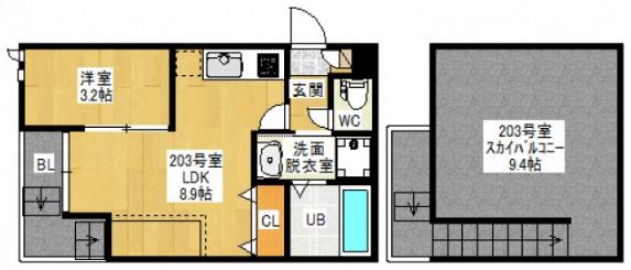 GRANDTIC R.I青崎(1LDK/2階)の間取り写真