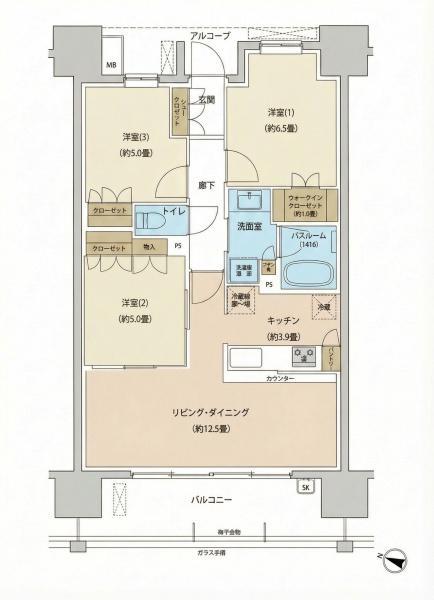 ガーデンパレス木更津(3LDK/12階)の間取り写真