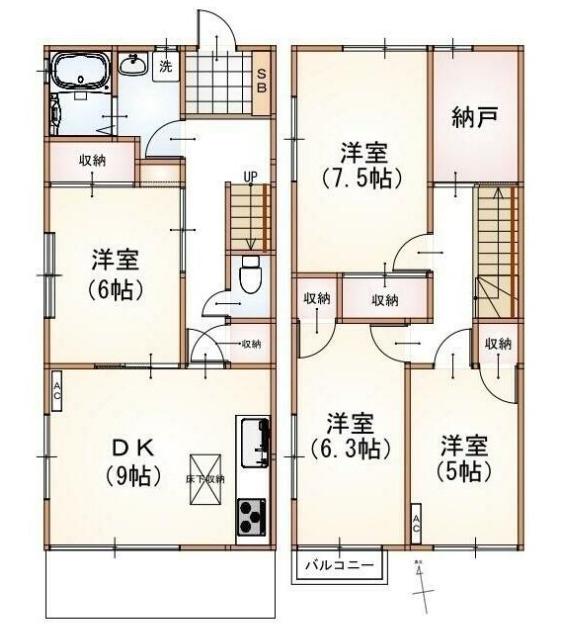 梅ヶ丘テラスハウス(4SDK/1階)の間取り写真