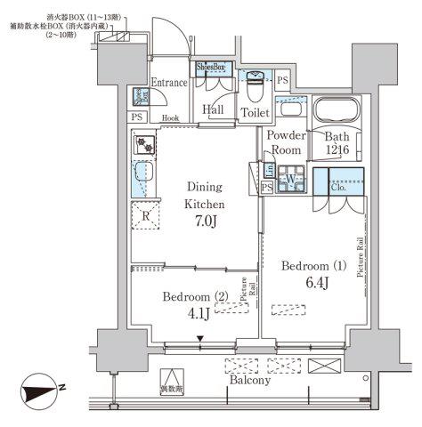 パークアクシス蔵前・春日通(2DK/7階)の間取り写真