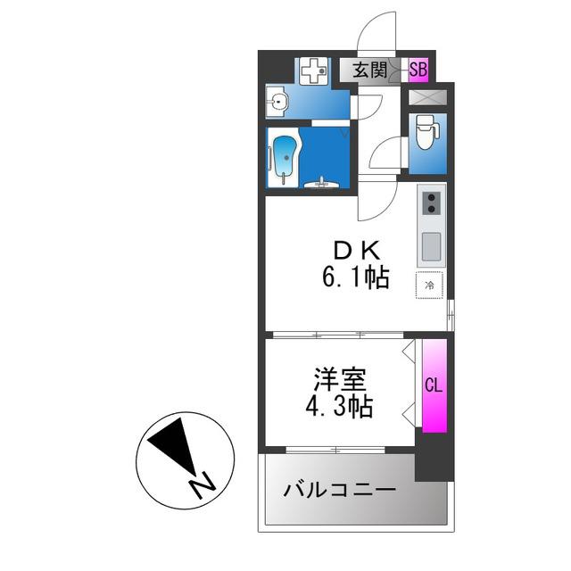 メイクス天王寺南(1DK/6階)の間取り写真
