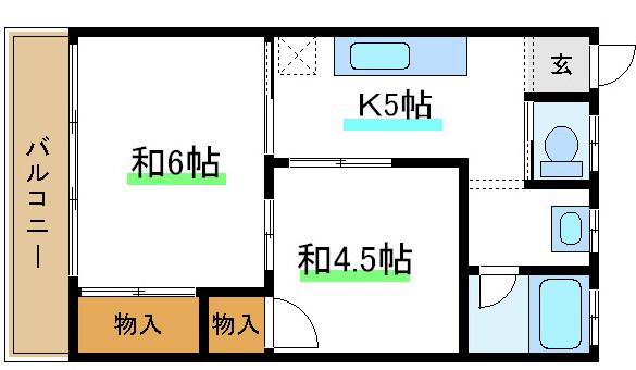 ハイツアキヤマ(2K/1階)の間取り写真