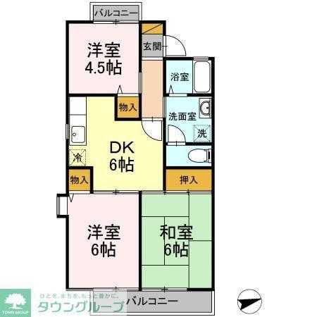 グランディール(3DK/2階)の間取り写真
