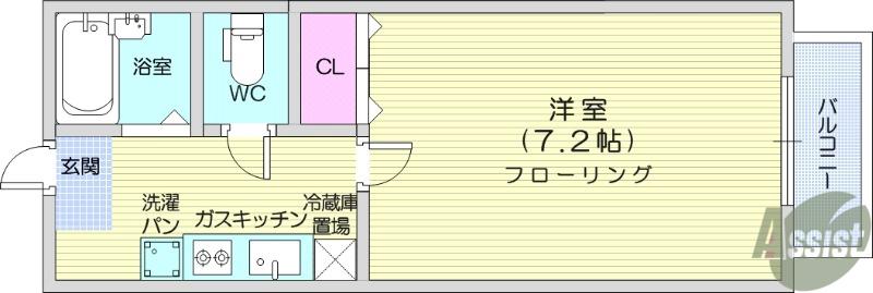 ボヌール原町(1K/1階)の間取り写真