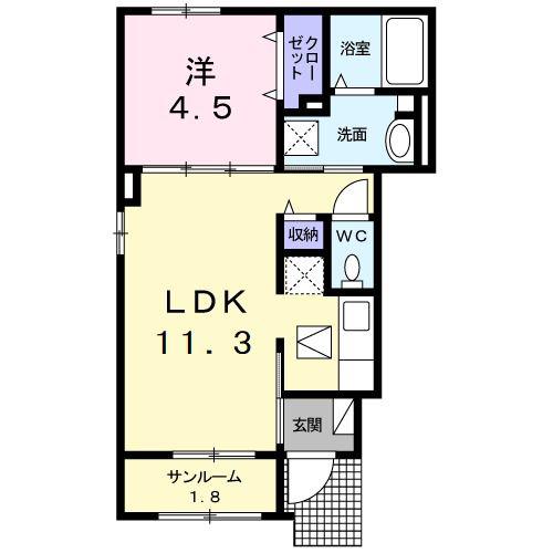 グリーンピア天神台 A(1LDK/1階)の間取り写真