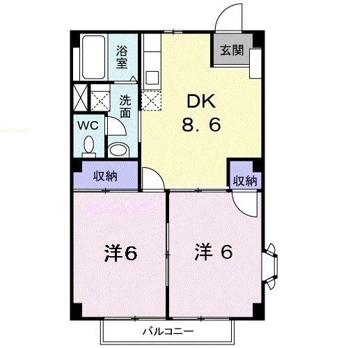 メゾニティ14B(2DK/1階)の間取り写真