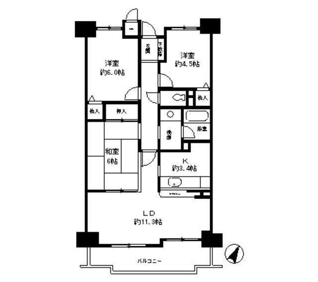 グランドメゾン江戸堀(3LDK/11階)の間取り写真