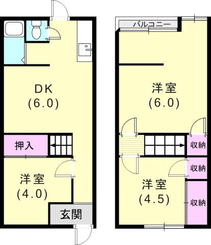 垂水区王居殿2丁目アパート(3DK/1階)の間取り写真