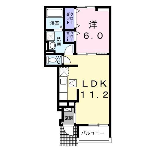 ジプソフィル(1LDK/1階)の間取り写真