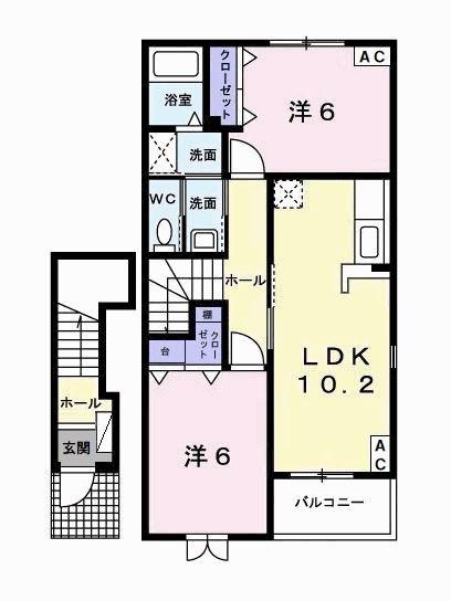 サニーレジデンスA(2LDK/2階)の間取り写真