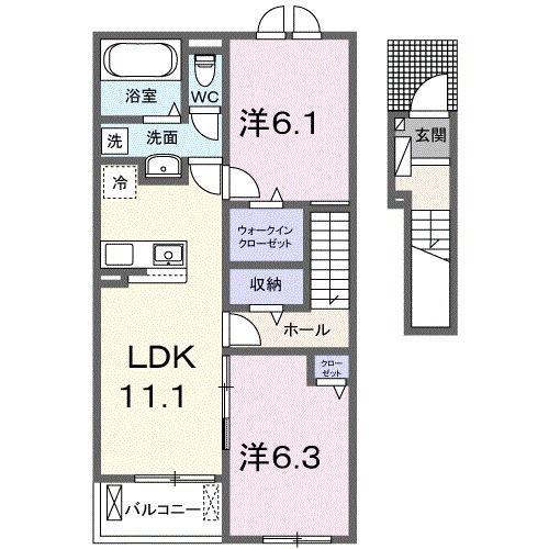 フクダ パーク サイドI(2LDK/2階)の間取り写真