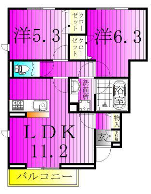 グランディール(2LDK/1階)の間取り写真