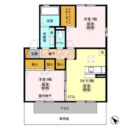 シャンクラインB(2DK/1階)の間取り写真