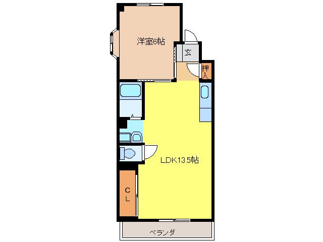 シャトー桐野(1LDK/2階)の間取り写真