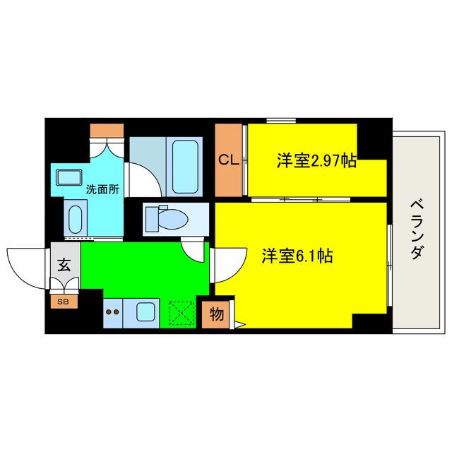 シーズンフラッツ靱本町(2K/2階)の間取り写真