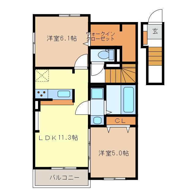 スカイテラス さくら(2LDK/2階)の間取り写真