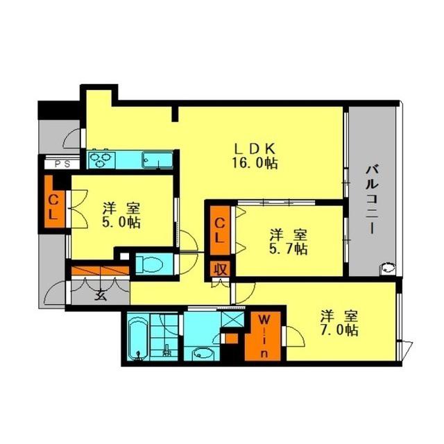 パークスクエア春日原 205号(3LDK/2階)の間取り写真
