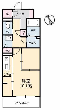 URBAN VISTA 中央町(1K/2階)の間取り写真