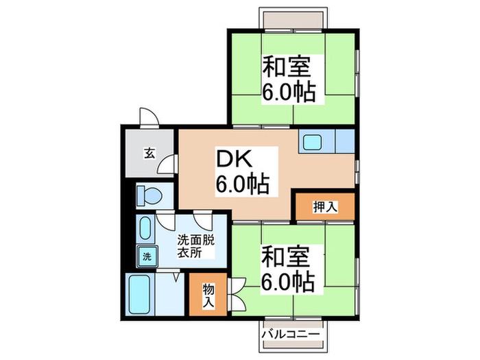 藤原ハイツI棟(2DK/2階)の間取り写真