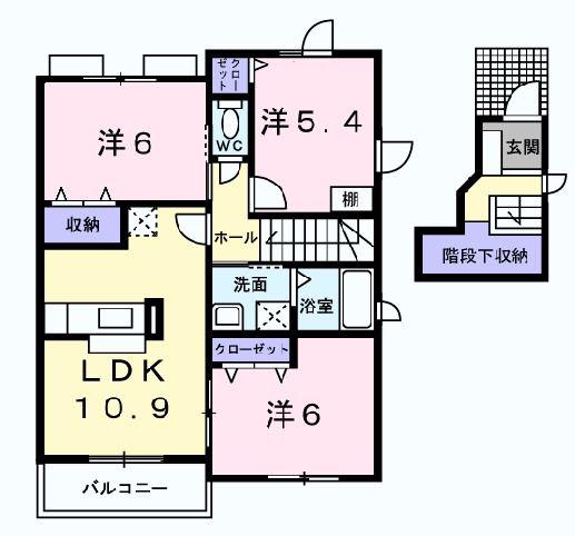 エステート雅C(3LDK/2階)の間取り写真
