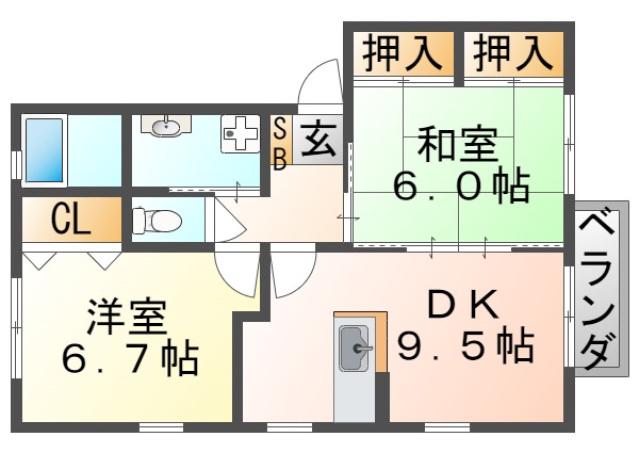 エムエム千里山西(2LDK/2階)の間取り写真