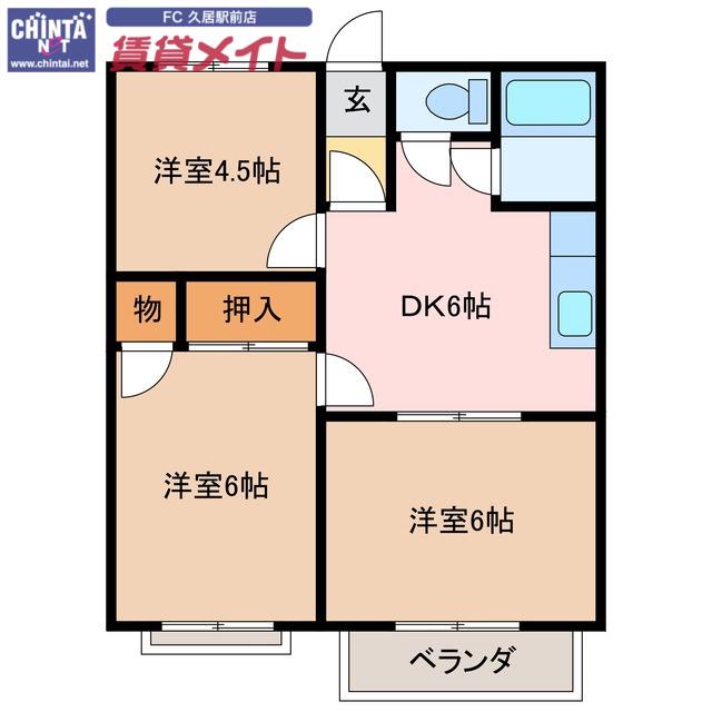 トラッドハウスB(3DK/2階)の間取り写真