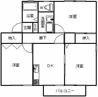 エスポワールカモシダ A棟(3DK/1階)の間取り写真