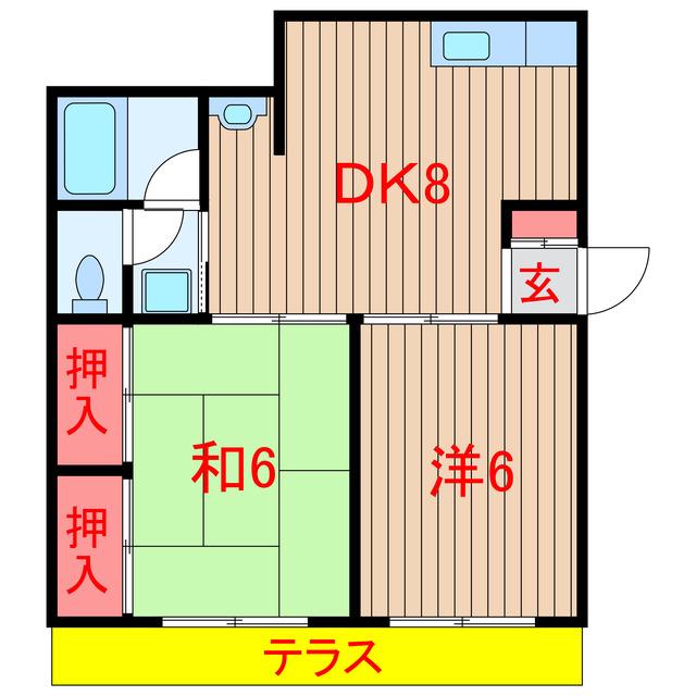 ダイヤコーポ咲が丘(2DK/1階)の間取り写真