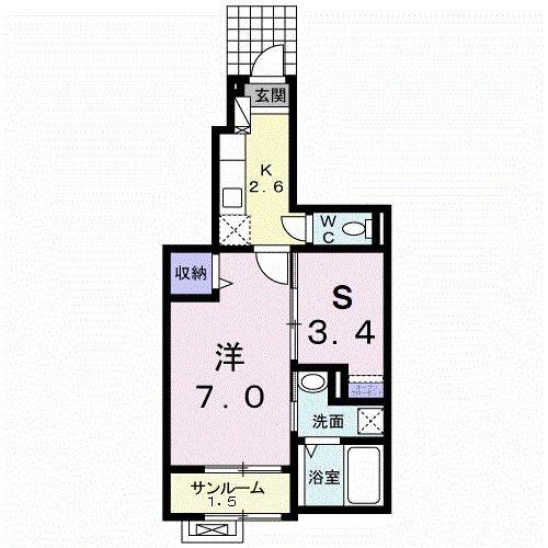 ルーチェ 宮関(1SK/1階)の間取り写真