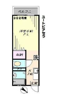 ユートピアアセラ(1K/3階)の間取り写真