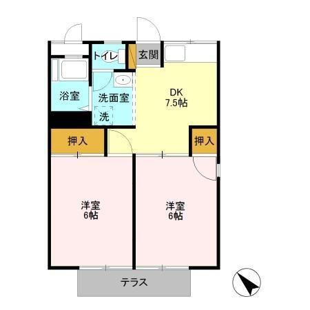 ヴィラ中山B棟(2DK/2階)の間取り写真