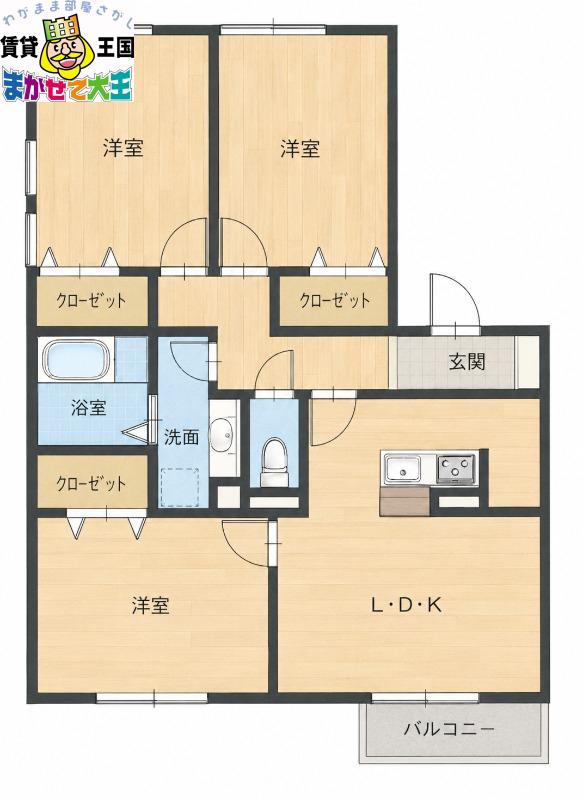 ウィット深堀D-ROOM(3LDK/1階)の間取り写真