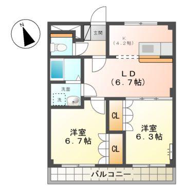 プレステージ壱番館(2LDK/2階)の間取り写真