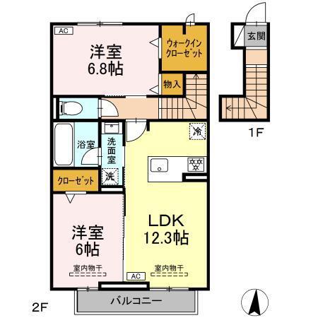 グラビティーノ小土(2LDK/2階)の間取り写真