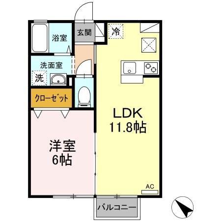 コンフォート ウエスト(1LDK/1階)の間取り写真