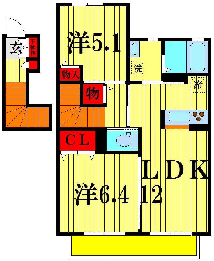 コートヴィレッジII(2LDK/2階)の間取り写真