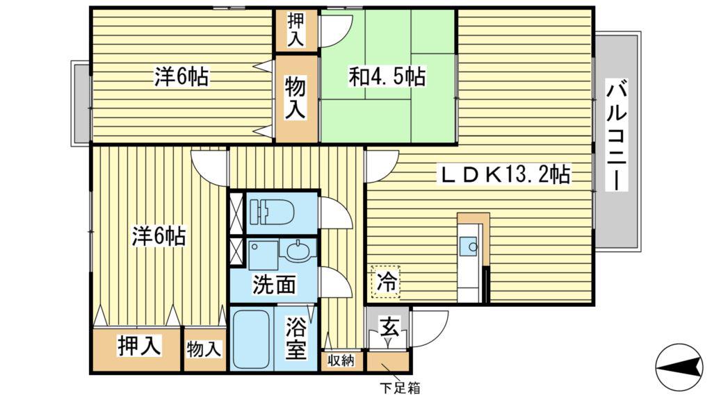 ウィンディ中村 A棟(3LDK/2階)の間取り写真