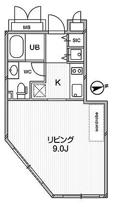 ルクレ東新宿(1K/4階)の間取り写真