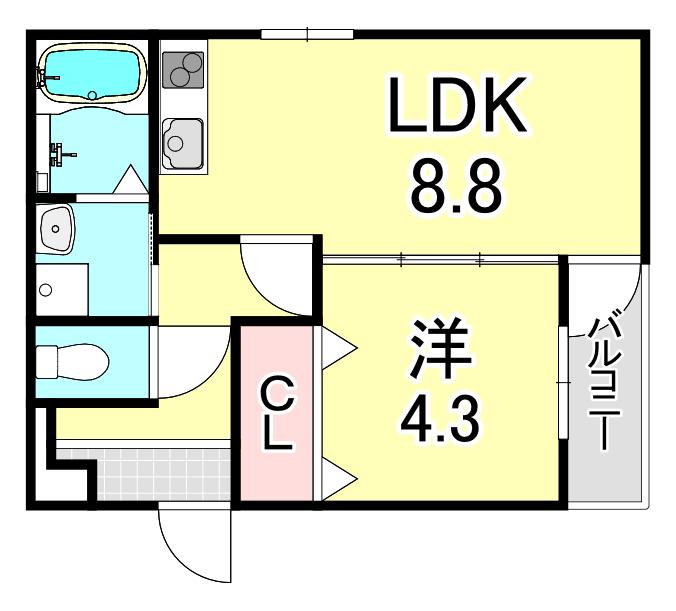 フジパレス西宮甲東園III番館(1LDK/3階)の間取り写真