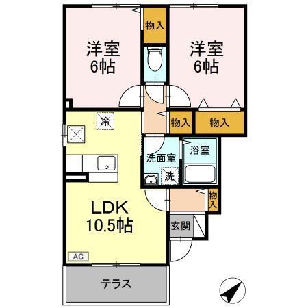 ローズコートB(2LDK/1階)の間取り写真